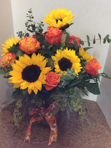 Orange Roses And Sunflowers Arranged By A Florist In Zion Grove Pa Floral Array