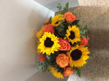 Orange Roses and Sunflowers