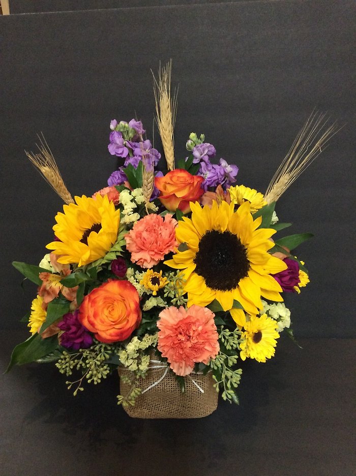 Sunflowers in Burlap Cube